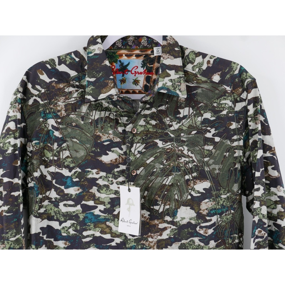 Robert Graham Shirt Multicolor Camouflage Skull Embroidered Long Sleeve Men's M